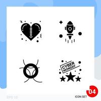 Modern Pack of 4 Icons Solid Glyph Symbols isolated on White Backgound for Website designing Creative Black Icon vector background