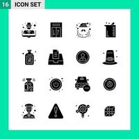 Pack of 16 Solid Style Icon Set Glyph Symbols for print Creative Signs Isolated on White Background 16 Icon Set Creative Black Icon vector background