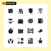 16 iconos creativos para el diseño moderno de sitios web y aplicaciones móviles receptivas 16 signos de símbolos de glifo sobre fondo blanco paquete de 16 iconos fondo de vector de icono negro creativo