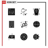 9 General Icons for website design print and mobile apps 9 Glyph Symbols Signs Isolated on White Background 9 Icon Pack Creative Black Icon vector background