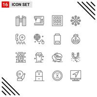 Mobile Interface Outline Set of 16 Pictograms of interface customer kitchen add doller Editable Vector Design Elements