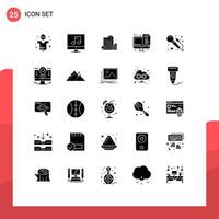 Modern Set of 25 Solid Glyphs and symbols such as files optimization video coding tower Editable Vector Design Elements