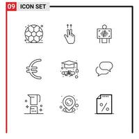 Set of 9 Vector Outlines on Grid for chat graduation cap hospital graduation finance Editable Vector Design Elements