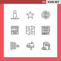 Outline Pack of 9 Universal Symbols of navigation shop internet counter cafe Editable Vector Design Elements