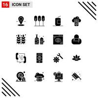 Pack of 16 Modern Solid Glyphs Signs and Symbols for Web Print Media such as food cell cola mobile cloud Editable Vector Design Elements