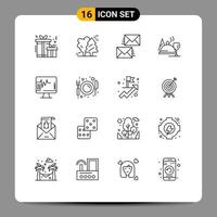 Universal Icon Symbols Group of 16 Modern Outlines of heart food communication dish envelope Editable Vector Design Elements