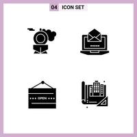 Set of 4 Modern UI Icons Symbols Signs for retro open server open shop Editable Vector Design Elements