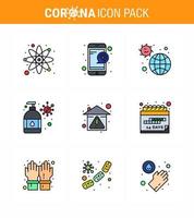 Coronavirus Prevention Set Icons 9 Filled Line Flat Color icon such as home moisturizer disease manicure virus viral coronavirus 2019nov disease Vector Design Elements