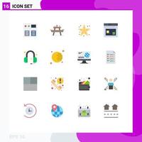 Group of 16 Flat Colors Signs and Symbols for website page picnic internet star Editable Pack of Creative Vector Design Elements