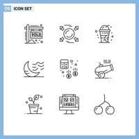 Outline Pack of 9 Universal Symbols of audit weather cold sleep moon Editable Vector Design Elements