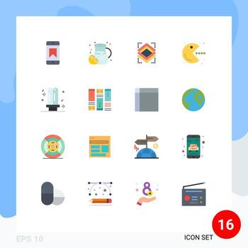 User Interface Pack of 16 Basic Flat Colors of energy bulb object play fun Editable Pack of Creative Vector Design Elements