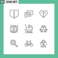 Mobile Interface Outline Set of 9 Pictograms of commerce buy break add fast food Editable Vector Design Elements