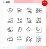 Vector Pack of 16 Icons in Line Style Creative Outline Pack isolated on White Background for Web and Mobile Creative Black Icon vector background