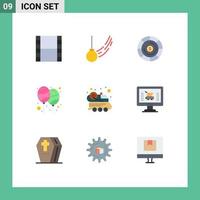 Set of 9 Modern UI Icons Symbols Signs for space celebrate budget party decoration Editable Vector Design Elements