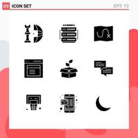 Universal Icon Symbols Group of 9 Modern Solid Glyphs of eco user server modal communication Editable Vector Design Elements