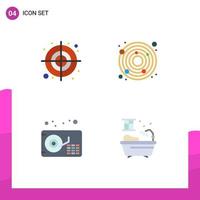 Set of 4 Vector Flat Icons on Grid for circular music target nadir shower Editable Vector Design Elements