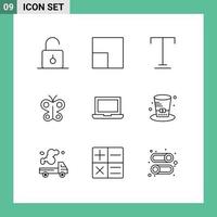 User Interface Pack of 9 Basic Outlines of day laptop text device insect Editable Vector Design Elements