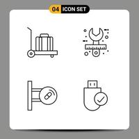 Group of 4 Filledline Flat Colors Signs and Symbols for baggage pills creative tool computers Editable Vector Design Elements