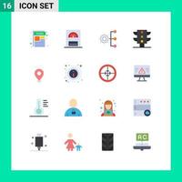 Set of 16 Commercial Flat Colors pack for camping location company structure traffic light Editable Pack of Creative Vector Design Elements