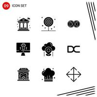 Collection of 9 Vector Icons in solid style Pixle Perfect Glyph Symbols for Web and Mobile Solid Icon Signs on White Background 9 Icons