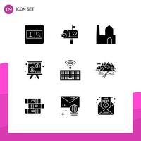 Pack of 9 Modern Solid Glyphs Signs and Symbols for Web Print Media such as keys hardware factory presentation blackboard Editable Vector Design Elements