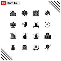 16 User Interface Solid Glyph Pack of modern Signs and Symbols of cake nature news leaf agriculture Editable Vector Design Elements