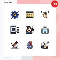 9 Thematic Vector Filledline Flat Colors and Editable Symbols of avatar share hand phone device Editable Vector Design Elements