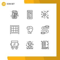 9 Universal Outline Signs Symbols of mind furniture digital cabinet connection Editable Vector Design Elements