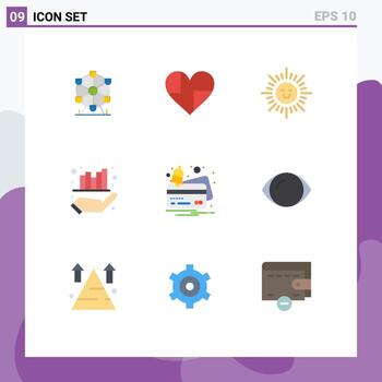 Set of 9 Modern UI Icons Symbols Signs for notification card beach hand management Editable Vector Design Elements