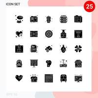 Pictogram Set of 25 Simple Solid Glyphs of document archive food server database Editable Vector Design Elements