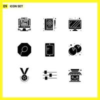 Mobile Interface Solid Glyph Set of 9 Pictograms of coconut study monitor online sperm Editable Vector Design Elements