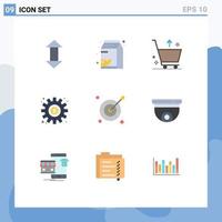 9 Thematic Vector Flat Colors and Editable Symbols of target process cart money cogs Editable Vector Design Elements