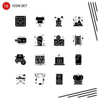 Collection of 16 Vector Icons in solid style Pixle Perfect Glyph Symbols for Web and Mobile Solid Icon Signs on White Background 16 Icons