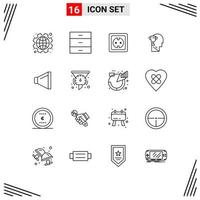 16 Universal Outlines Set for Web and Mobile Applications head brian interior mind power supply Editable Vector Design Elements