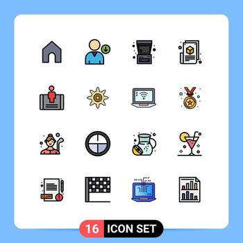 Group of 16 Modern Flat Color Filled Lines Set for mobile customer game design blogging Editable Creative Vector Design Elements