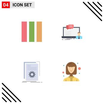 Group of 4 Flat Icons Signs and Symbols for column build training computer program Editable Vector Design Elements
