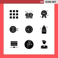 9 Icon Pack Solid Style Glyph Symbols on White Background Simple Signs for general designing vector