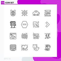 Pictogram Set of 16 Simple Outlines of advertising design automobile sketch design Editable Vector Design Elements