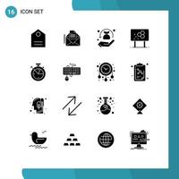 Modern Set of 16 Solid Glyphs and symbols such as time pencil security formula biology Editable Vector Design Elements