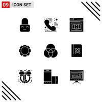 conjunto de 9 iconos de interfaz de usuario modernos signos de símbolos para círculos de código de color de libro que configuran elementos de diseño vectorial editables