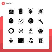 16 User Interface Solid Glyph Pack of modern Signs and Symbols of oil olive gear gps compass Editable Vector Design Elements