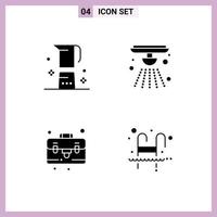 Set of 4 Vector Solid Glyphs on Grid for beverage bag maker alert case Editable Vector Design Elements