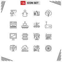 16 User Interface Outline Pack of modern Signs and Symbols of web analytics identity investment economy Editable Vector Design Elements
