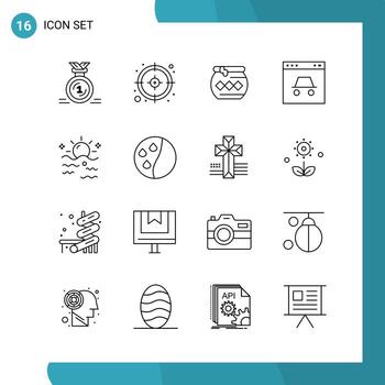 Vector Pack of 16 Outline Symbols Line Style Icon Set on White Background for Web and Mobile