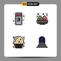 Pictogram Set of 4 Simple Filledline Flat Colors of mobile shopping grave food cookie rip Editable Vector Design Elements