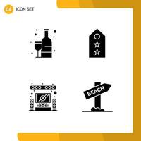 4 Thematic Vector Solid Glyphs and Editable Symbols of shopping speaker drink star system Editable Vector Design Elements