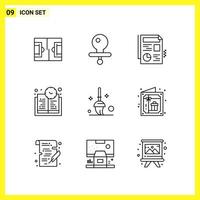 9 Icon Set Simple Line Symbols Outline Sign on White Background for Website Design Mobile Applications and Print Media vector