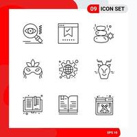 Creative Set of 9 Universal Outline Icons isolated on White Background vector