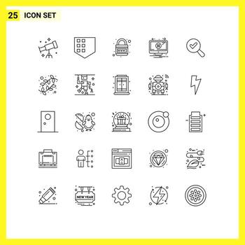 conjunto de 25 líneas vectoriales en cuadrícula para ver encontrar elementos de diseño vectorial editables de error de advertencia de bloqueo vector