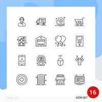 Stock Vector Icon Pack of 16 Line Signs and Symbols for buy trolley delivery cart flower Editable Vector Design Elements